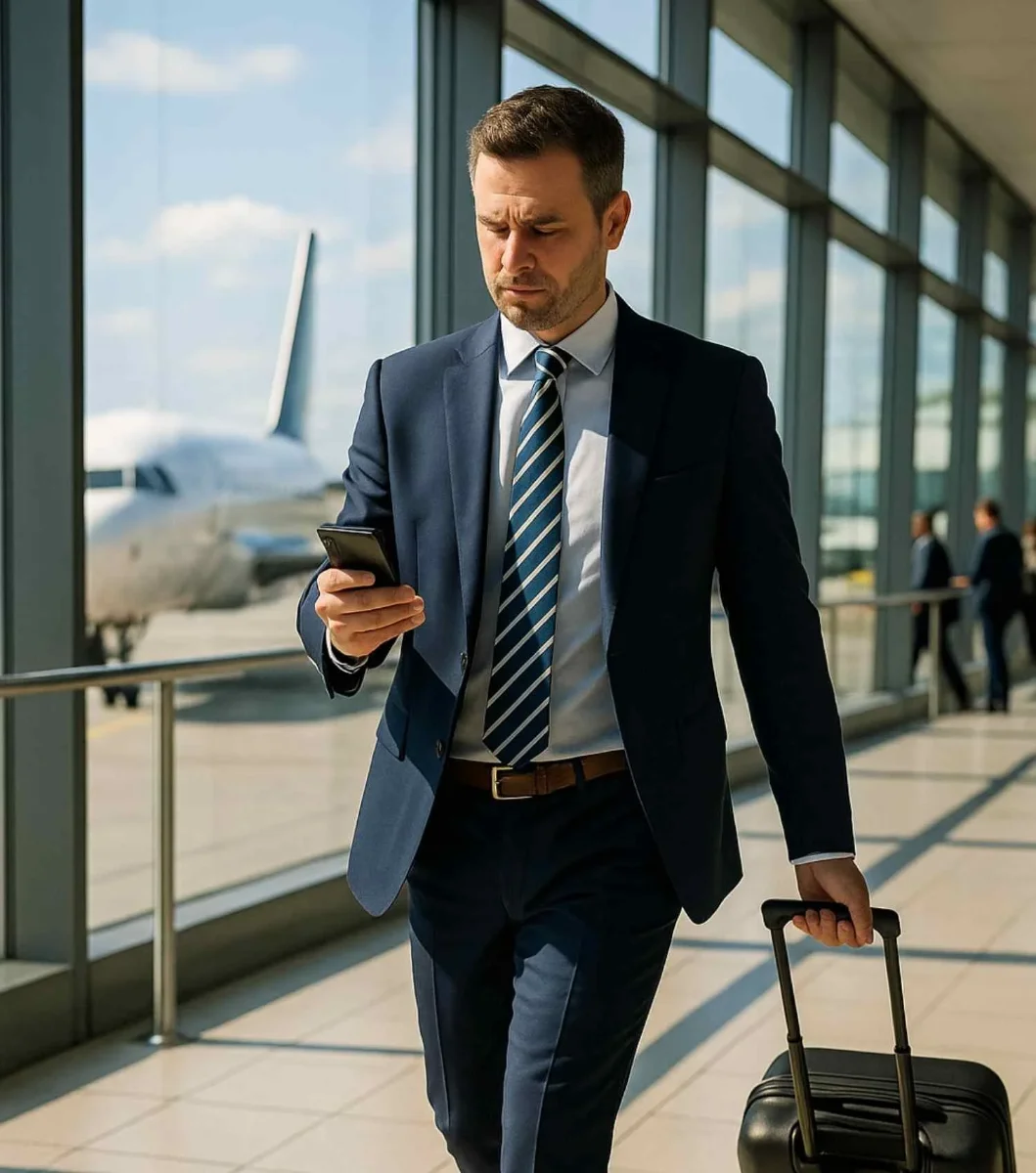 Business traveller preparing for a trip to Canada